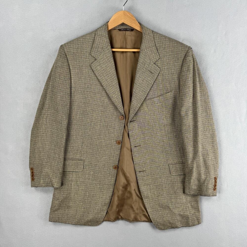 Canali Sport Coat Mens 50R Brown Silk Wool Check Tweed Blazer Made In Italy